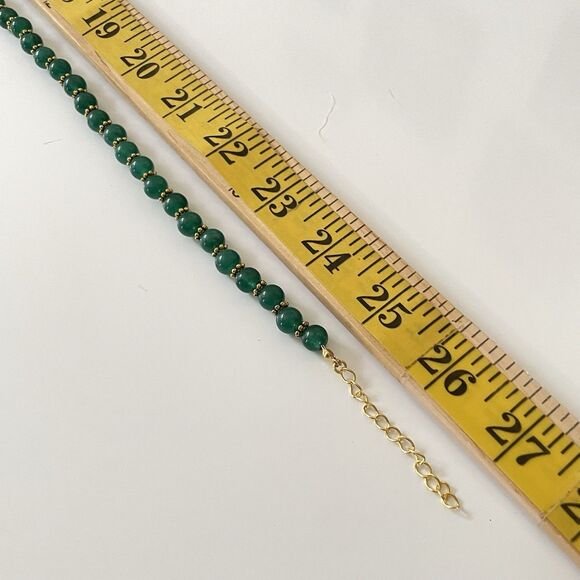 Artisan Handcrafted Green Gemstone Gold Tone Beaded Necklace Elegant Ethnic Long - Picture 7 of 8
